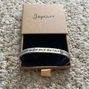 Jopcuff brand silver tone bracelet - Run with endurance the race before you